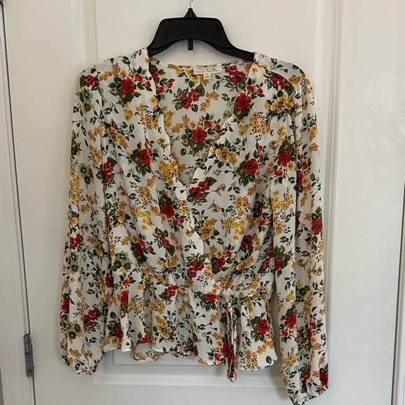 Nine Britton Floral Wrap Blouse - Red, Yellow, Green - Picture 1 of 4